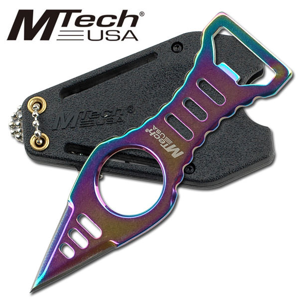 4.45" Rainbow Titanium Blade Neck Knife Dagger With Bottle Opener - Tophatter's Army Products & Self Defense Collectible Weapons - Tophatter Daily Deals